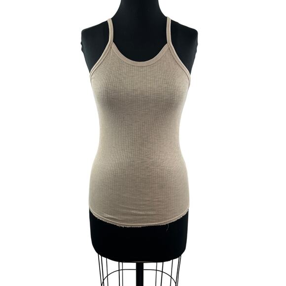 SUNDRY Beige Tank Top Cotton Ribbed Knit Racerback Scoop Neck Pullover Size 1 - Picture 1 of 9